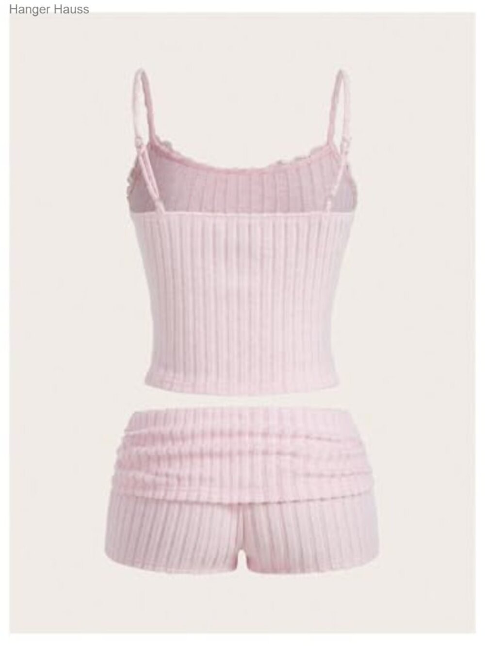 Ribbed Knit Cami and Shorts Pajama Set Ruched 2 Piece Sleepwear - Picture 2 of 4